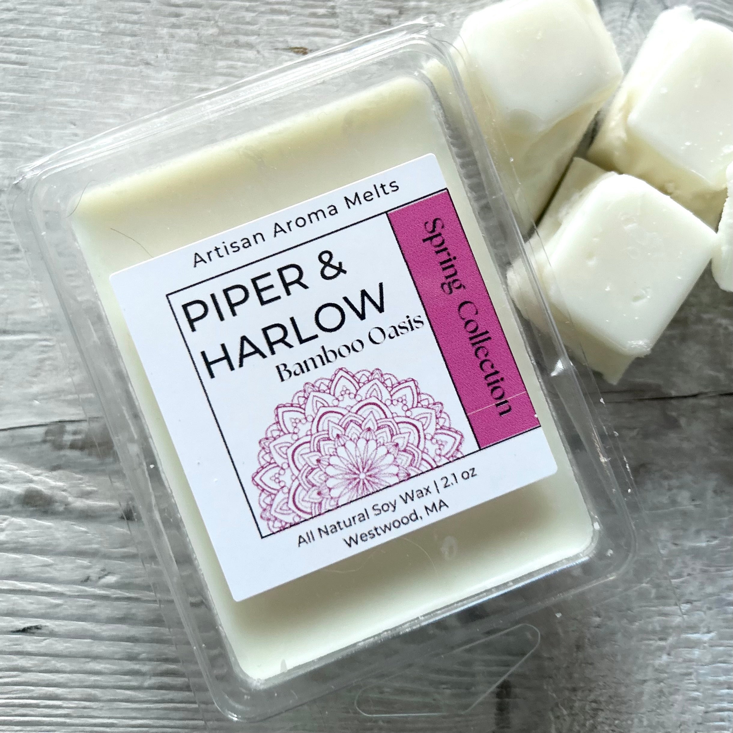 Soy wax aroma melts in Bamboo Oasis scent.