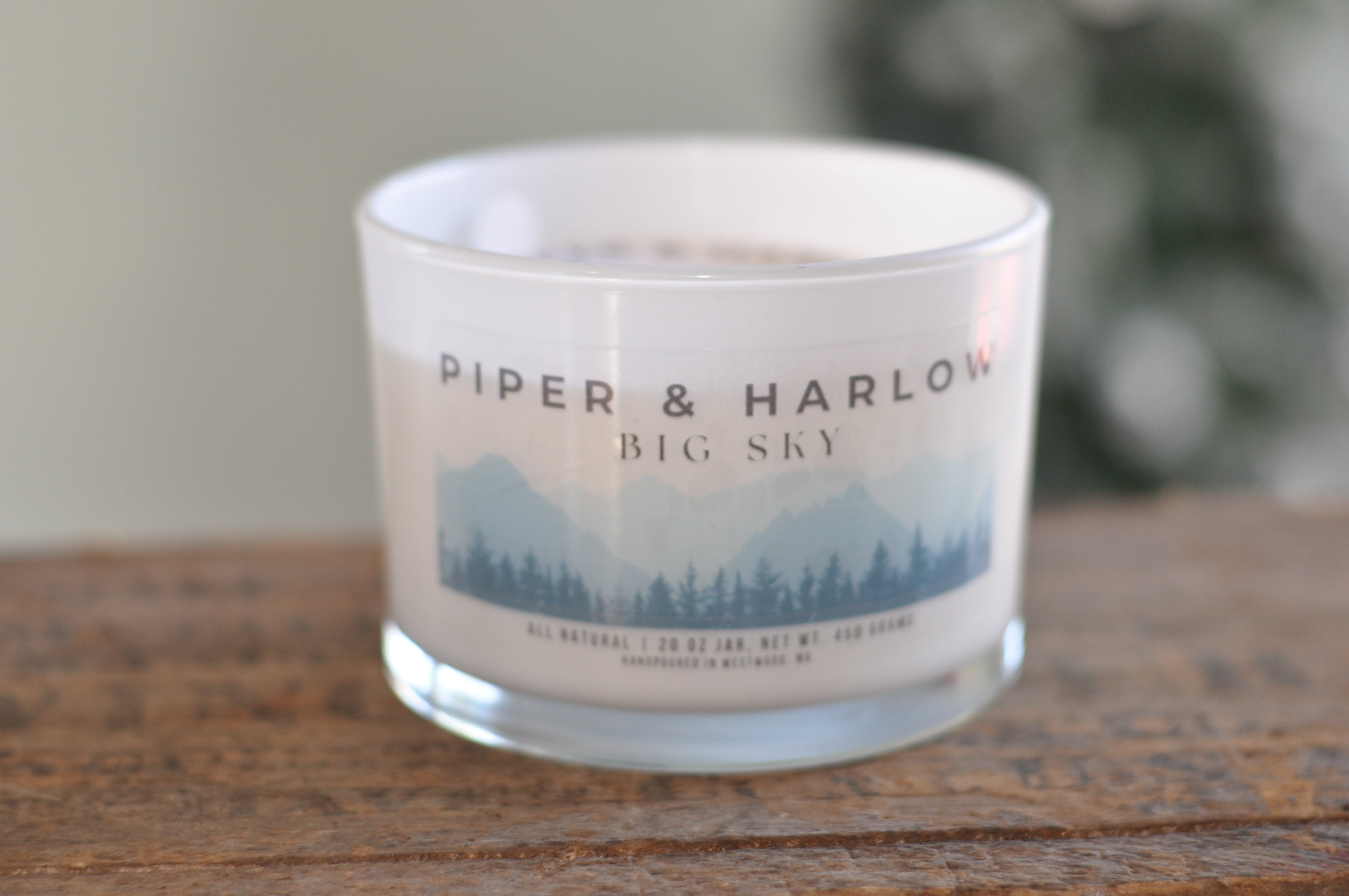 Big Sky soy candle with s shaped wood wick
