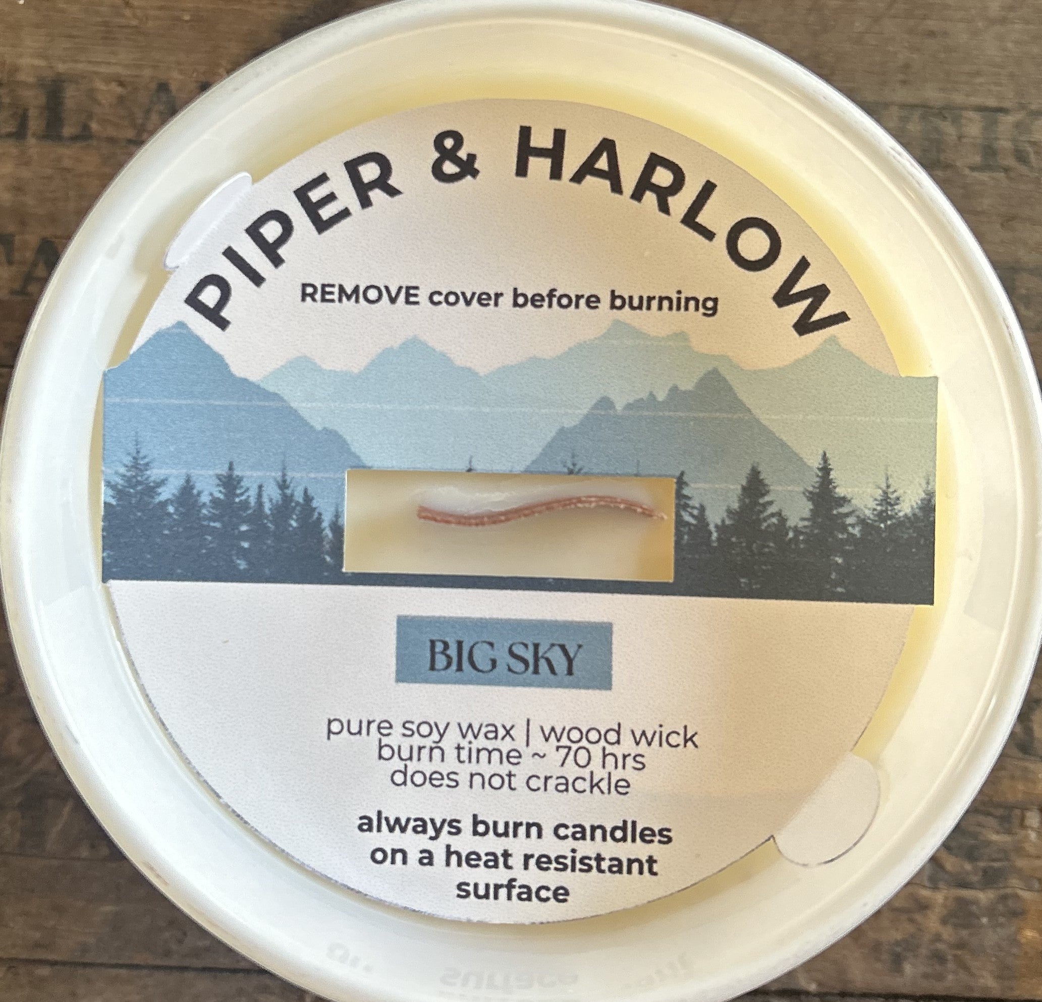 Big Sky soy candle with s shaped wood wick