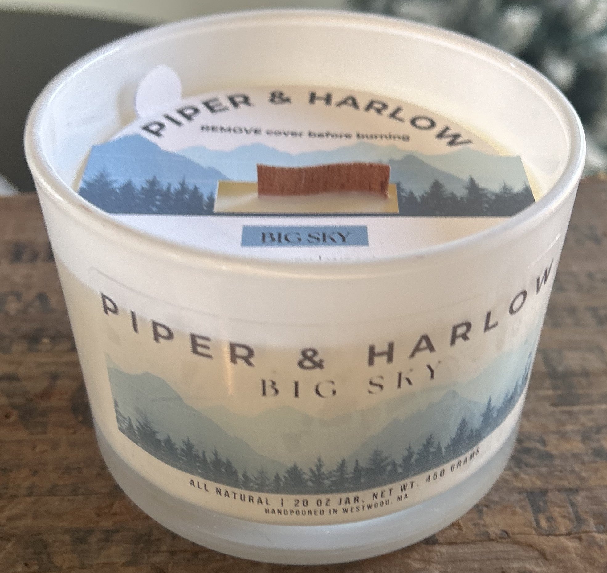 Big Sky soy candle with s shaped wood wick