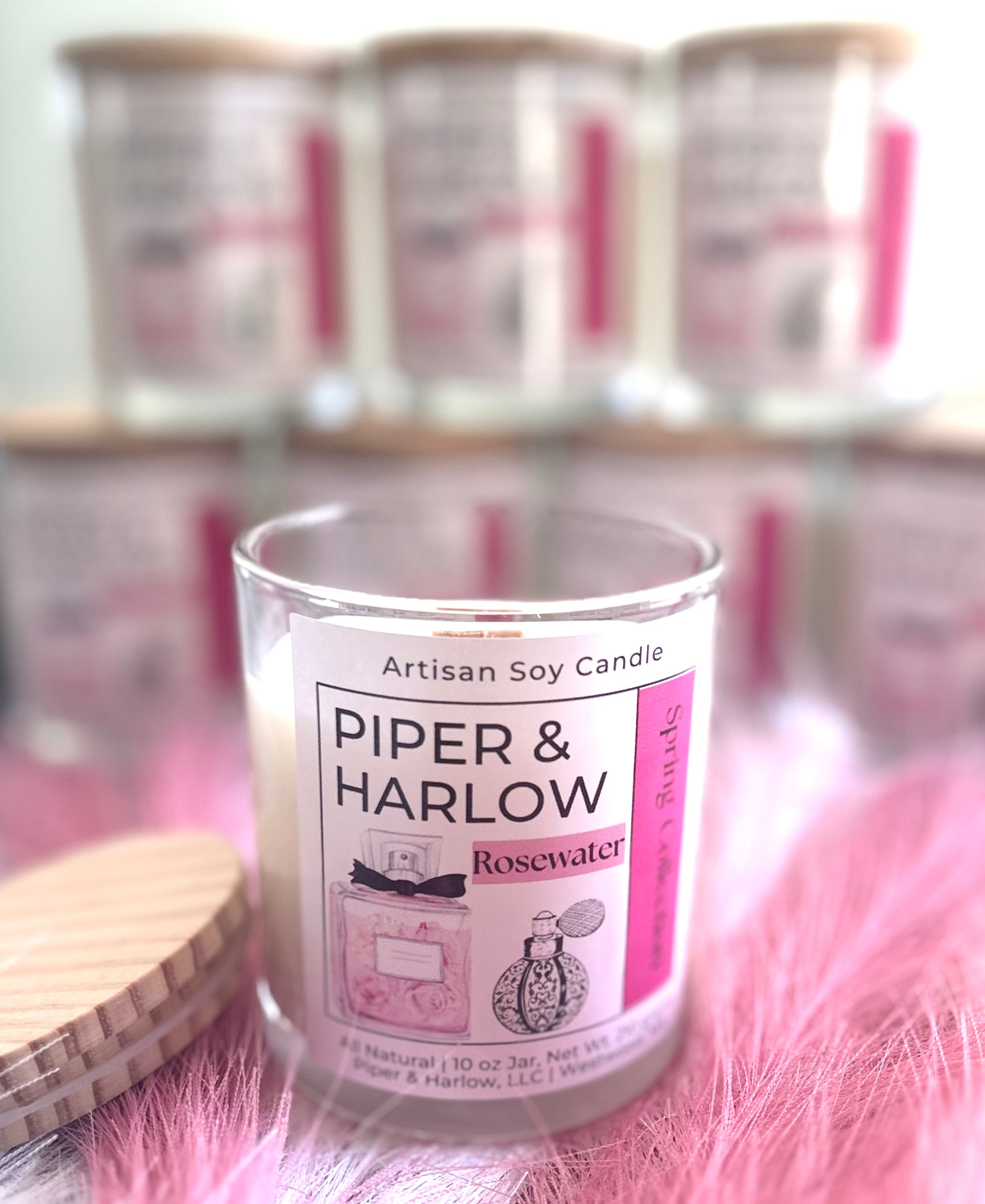 rosewater soy candle in glass containder
