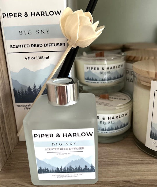 Big Sky scented reed diffuser with flower reed.