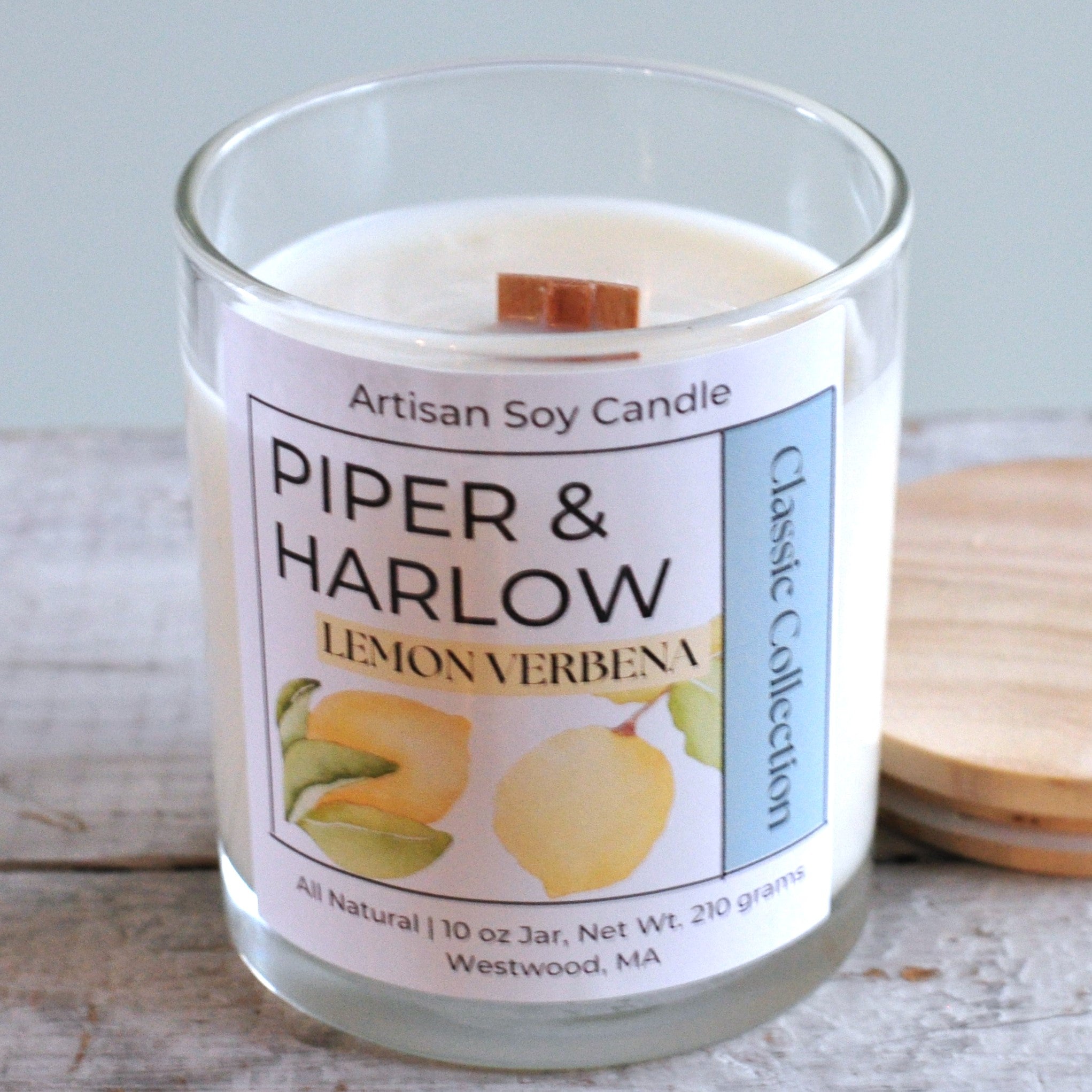 Lemon Verbena scented candle with wood wick