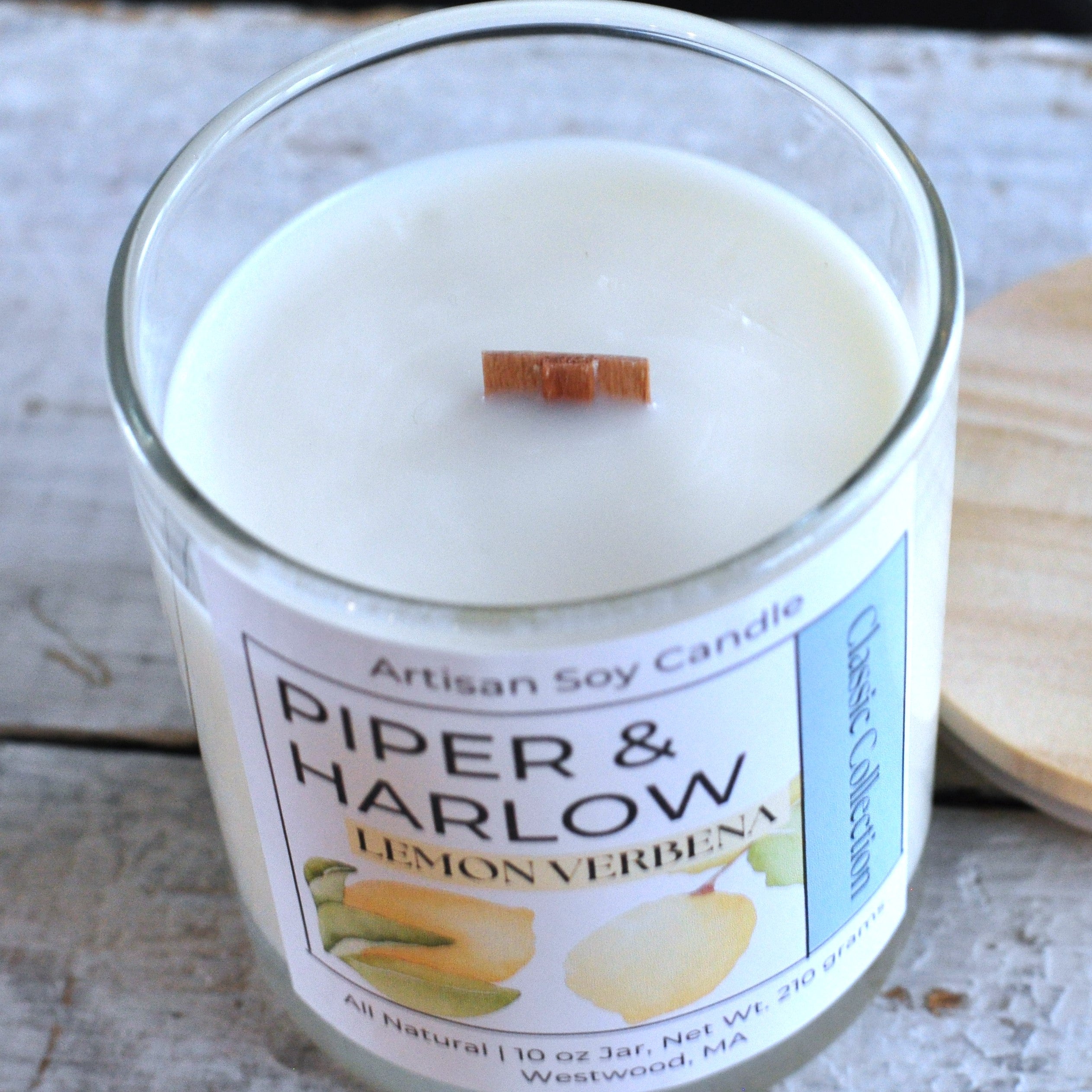 Artisan soy candle in Lemon Verbena fragrance