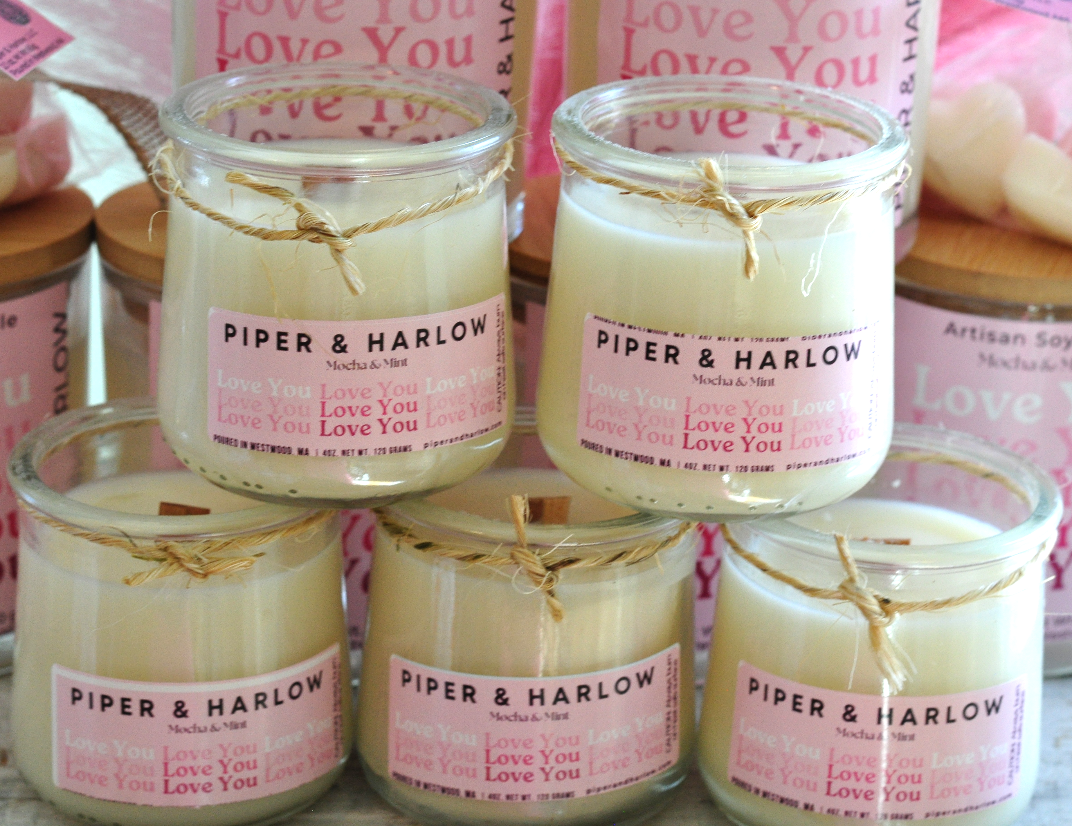 mini candle with love label and wood wick