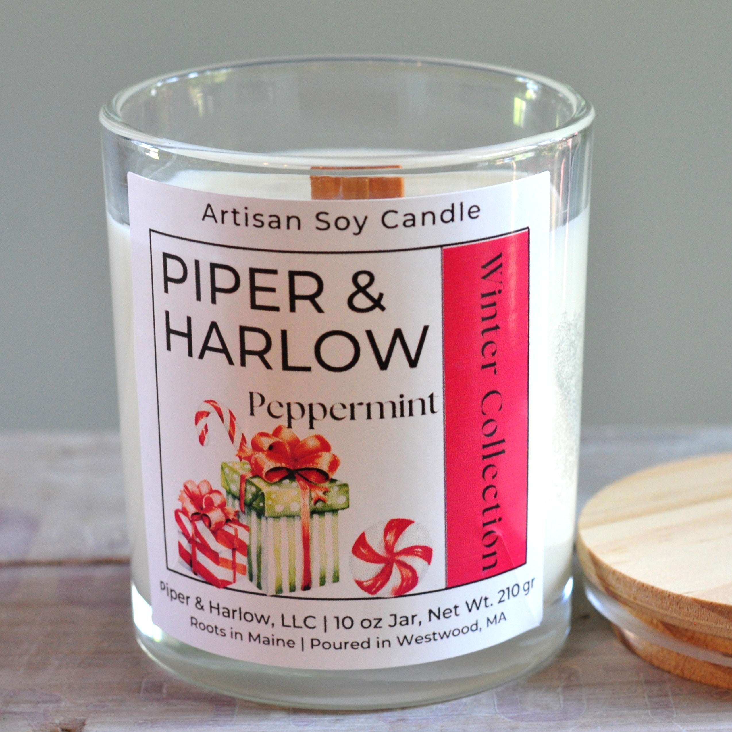 peppermint candle in jar with wood wick