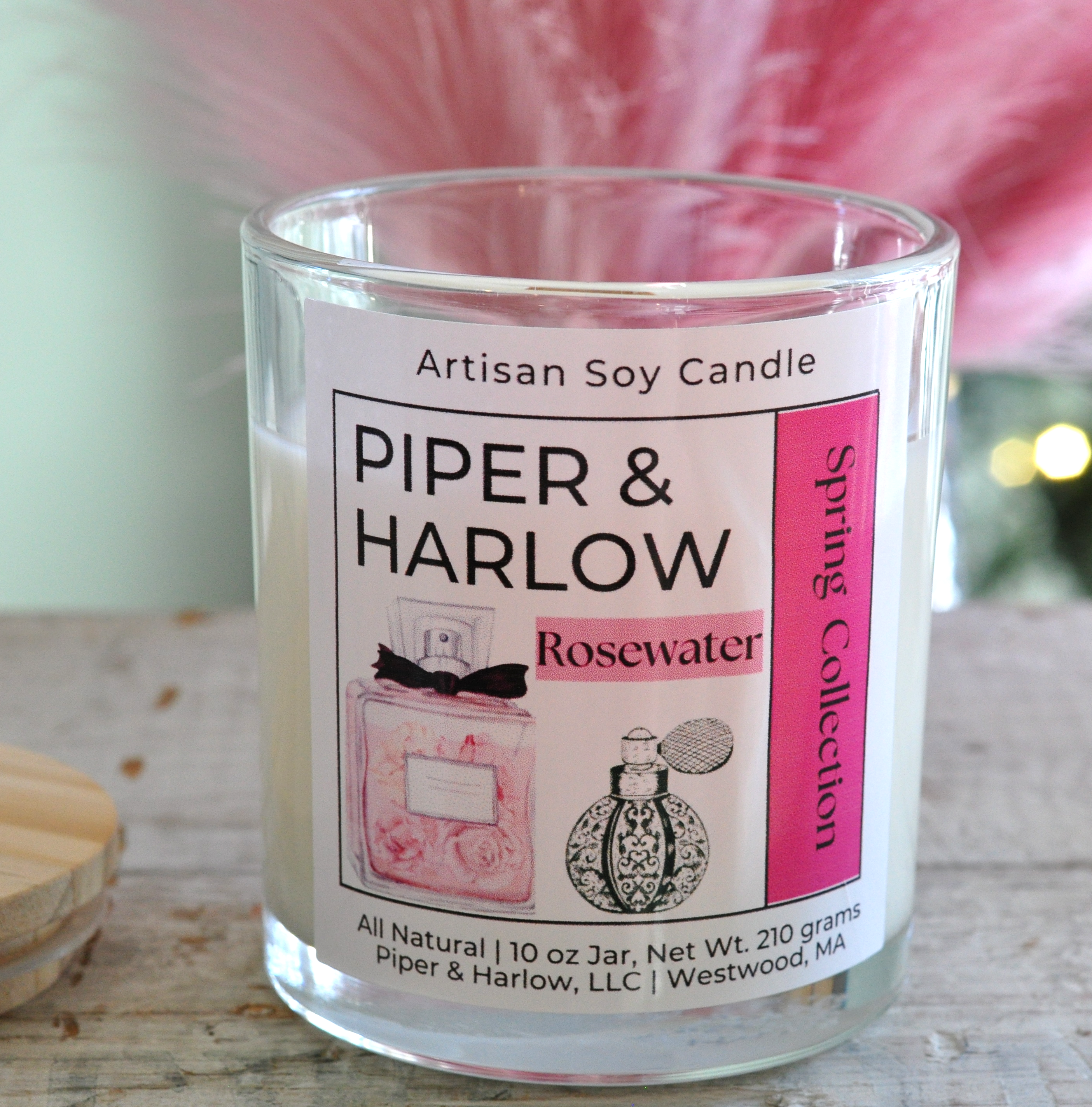 Rosewater Soy Candle with Wood Wick