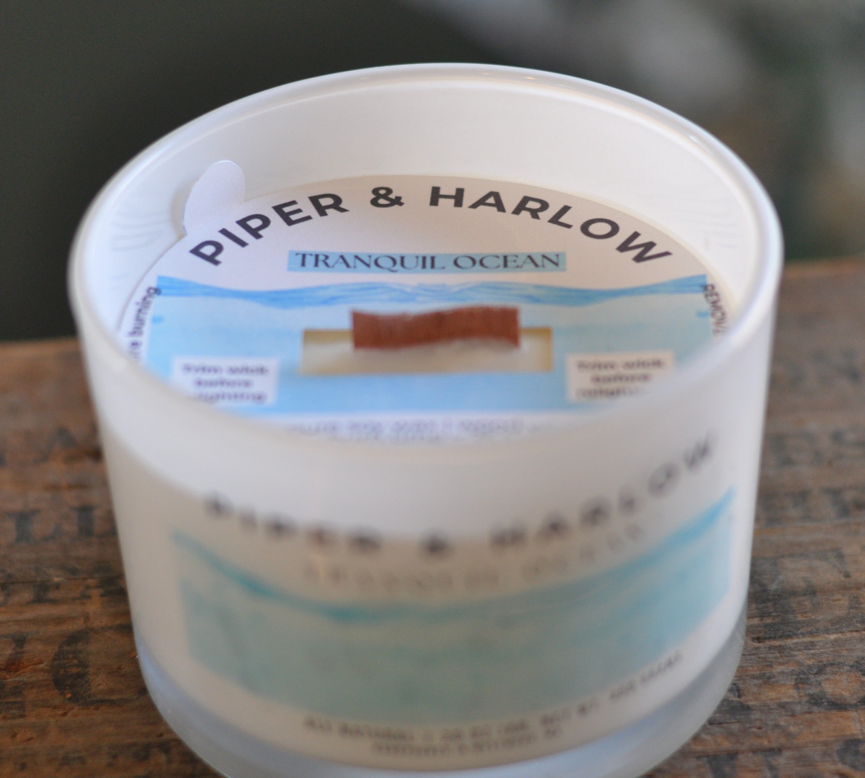 Tranquil Ocean scent soy candle with wood wick