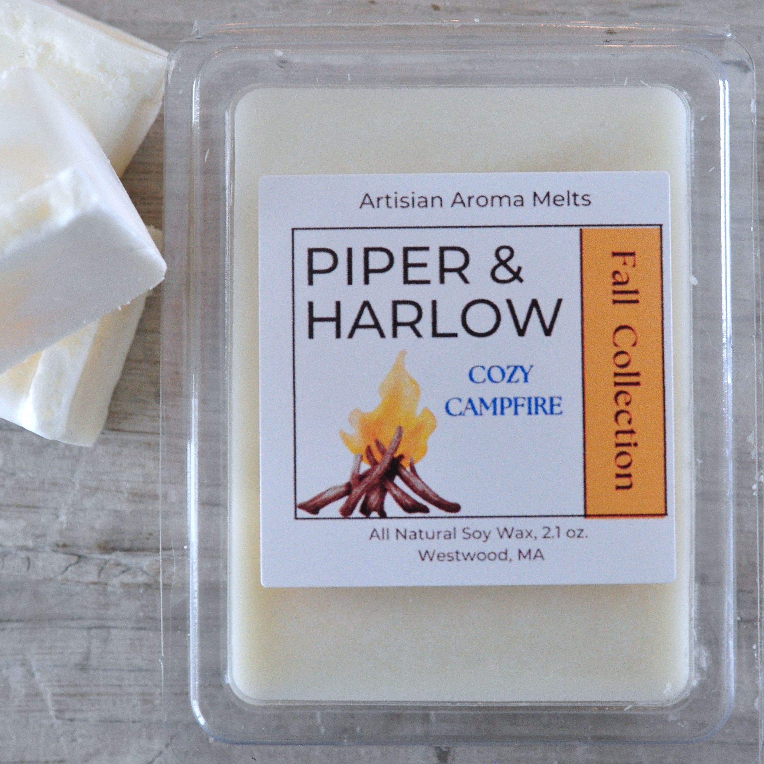 Cozy Campfire aroma melts with a campfire on the packaging.