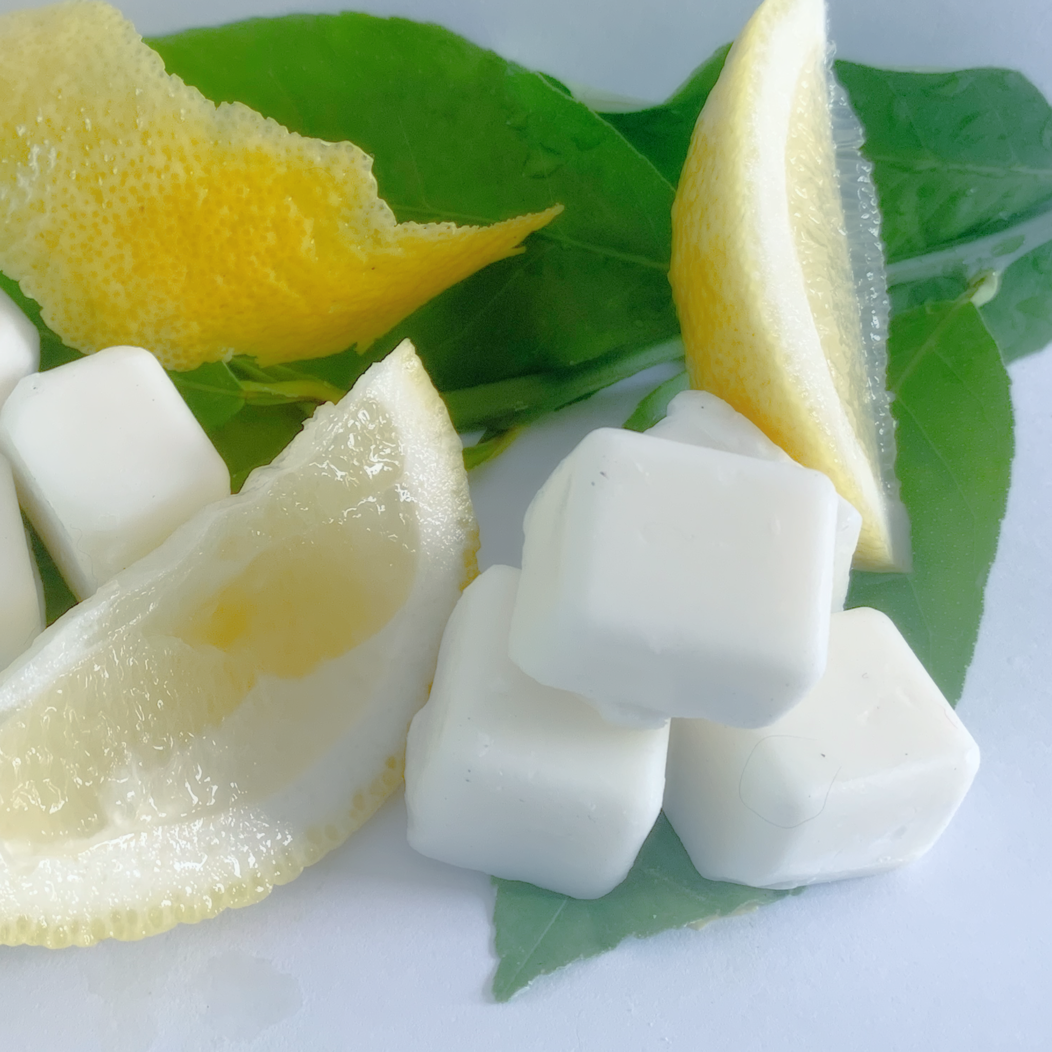 Lemon Verbena wax melts with slices of lemon