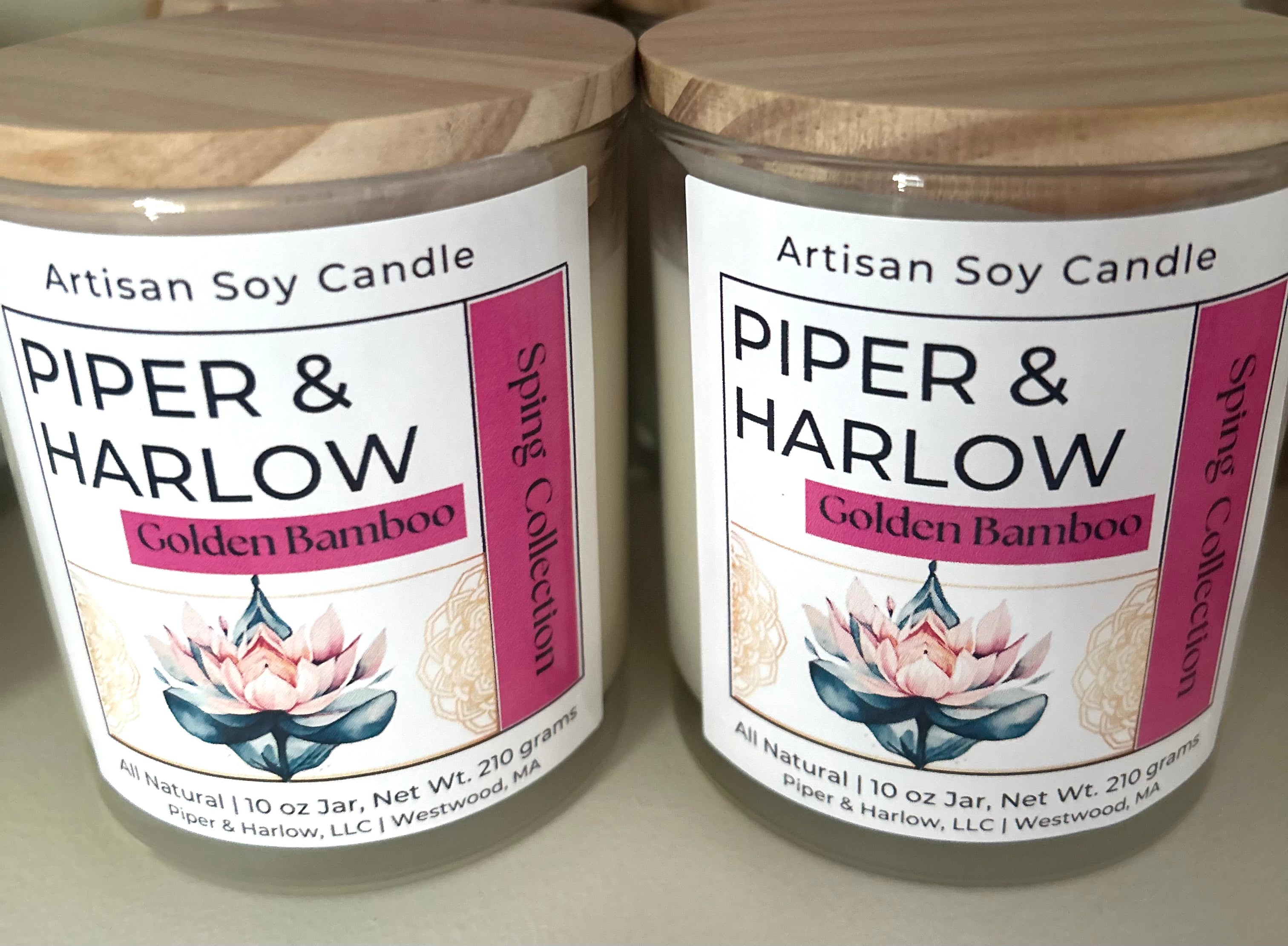 Golden Bamboo soy candle with crackling wood wick