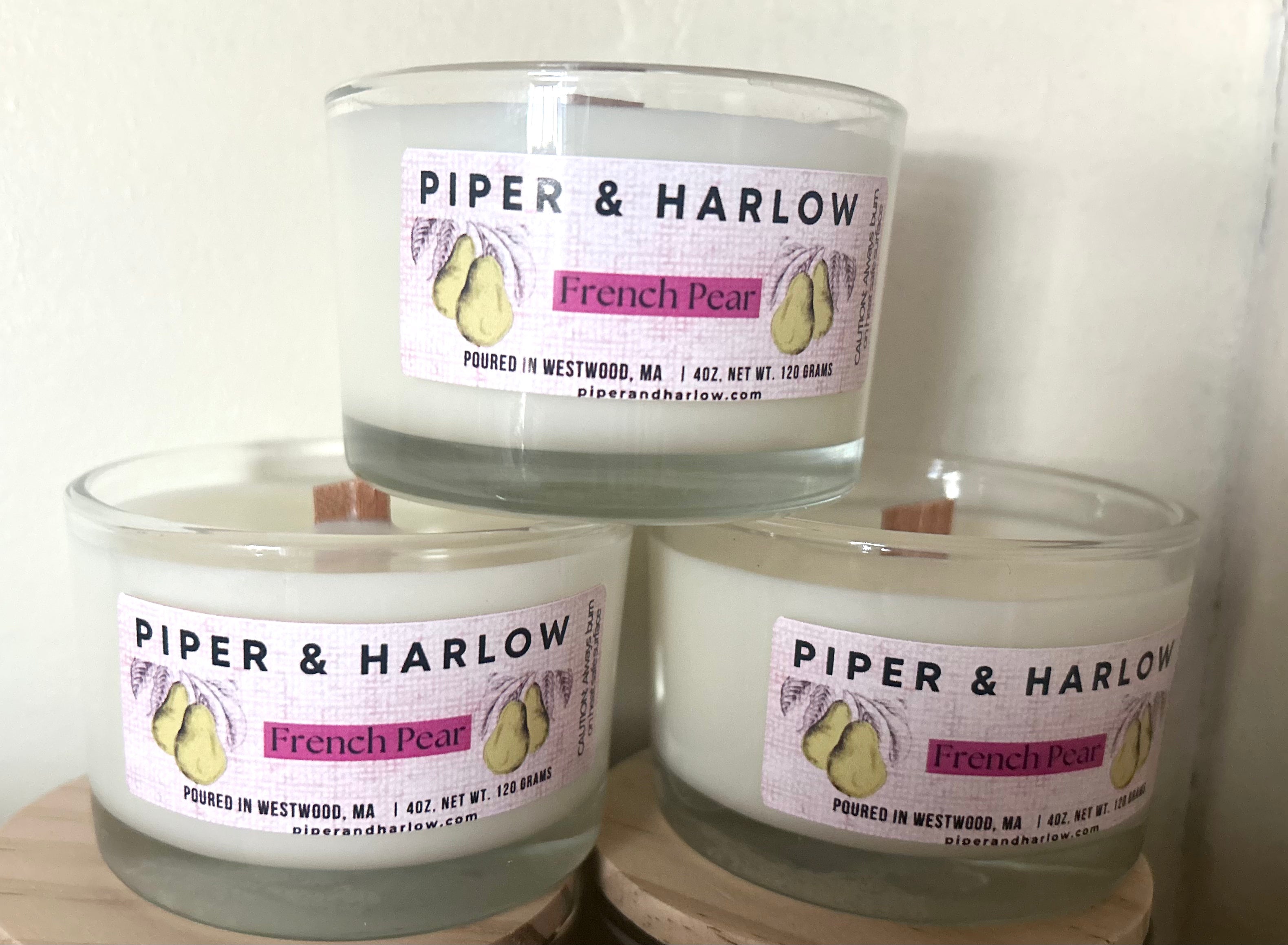 French Pear mini tumbler candle in glass container by Piper & Harlow