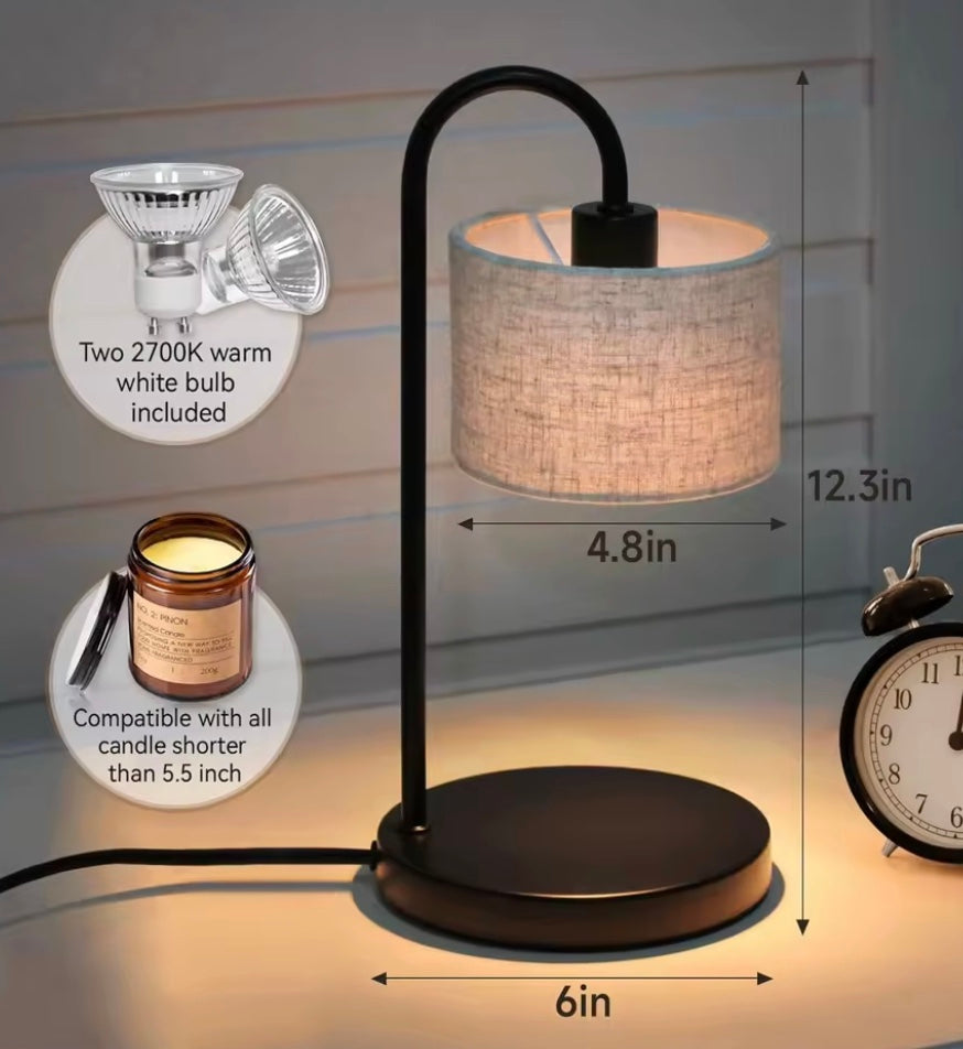 Table lamp with dimensions and compatibility features on a neutral background